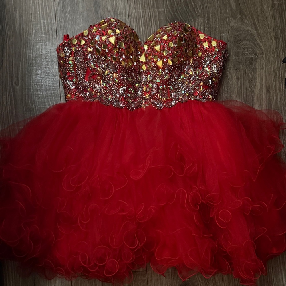Elegant Red Beaded Mini Dress